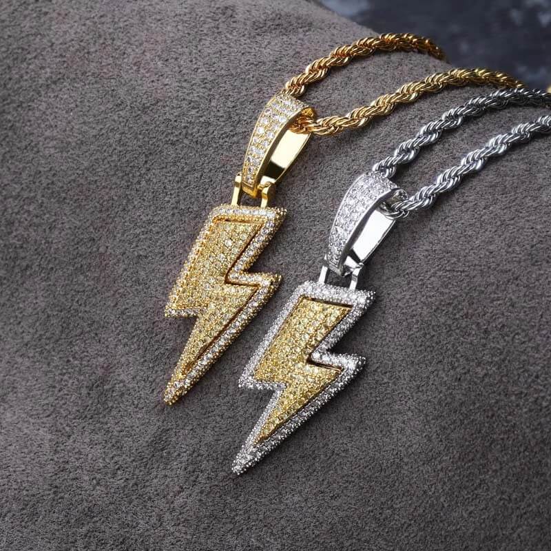 Lightning Bolt Symbol Diamond Pendant Necklace For Men