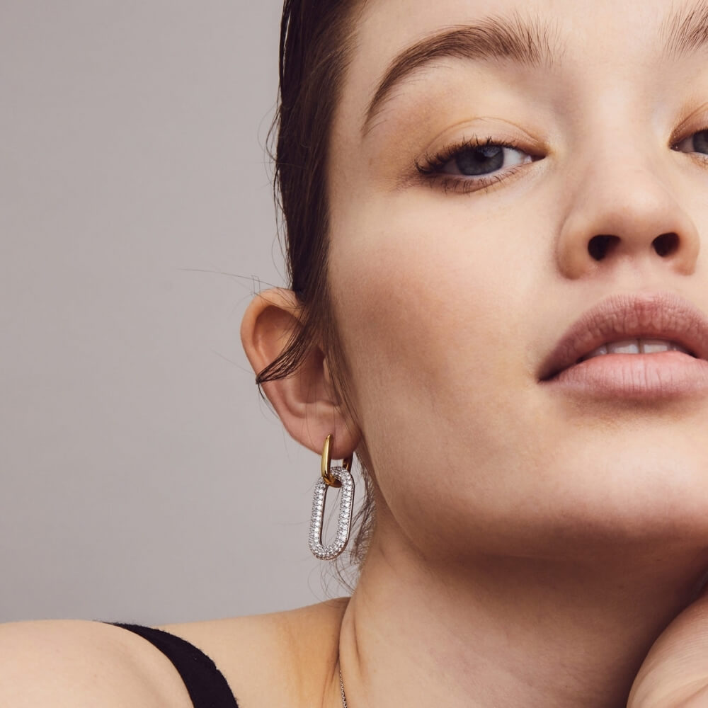 Pave Drop Link Chain Earrings For Women