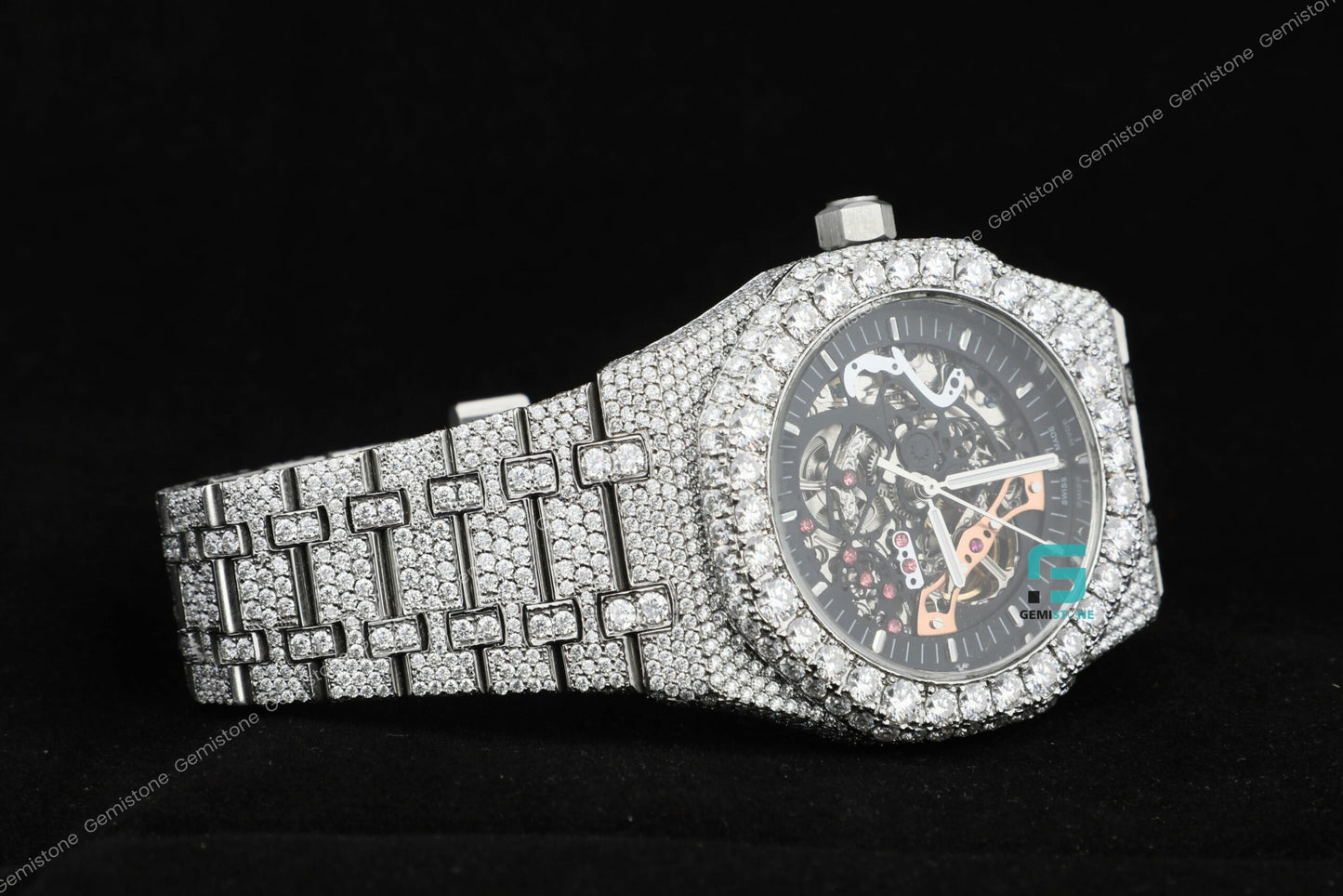 Men's Custom Iced Out Real Moissanite Skeleton Watch For Men