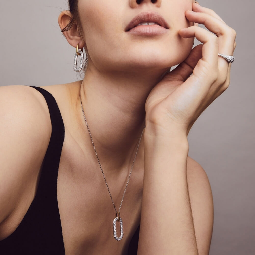 Pave Drop Link Chain Earrings For Women