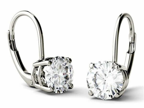 Round Moissanite Diamond Leverback Drop Dangle Earrings